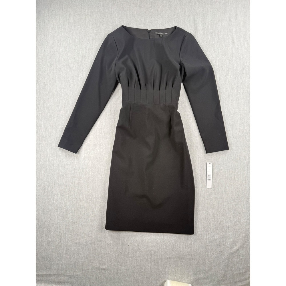 Antonio Melani Pammy Black Long‎ Sleeve Pleated Waist Sheath Dress Size 4 NWT
